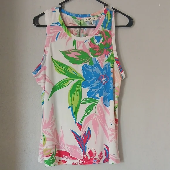 Chaus Women's Tropical Floral Tank Top - Pink, Green, Blue - Picture 1 of 7
